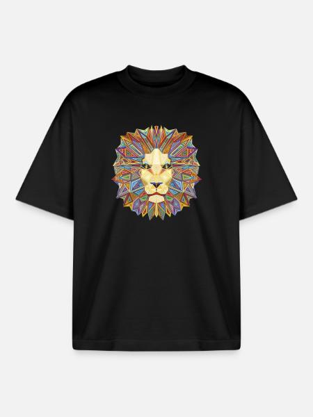 Geometric lion head - Boxy Heavyweight Unisex Organic T-Shirt by Stanley/Stella - black