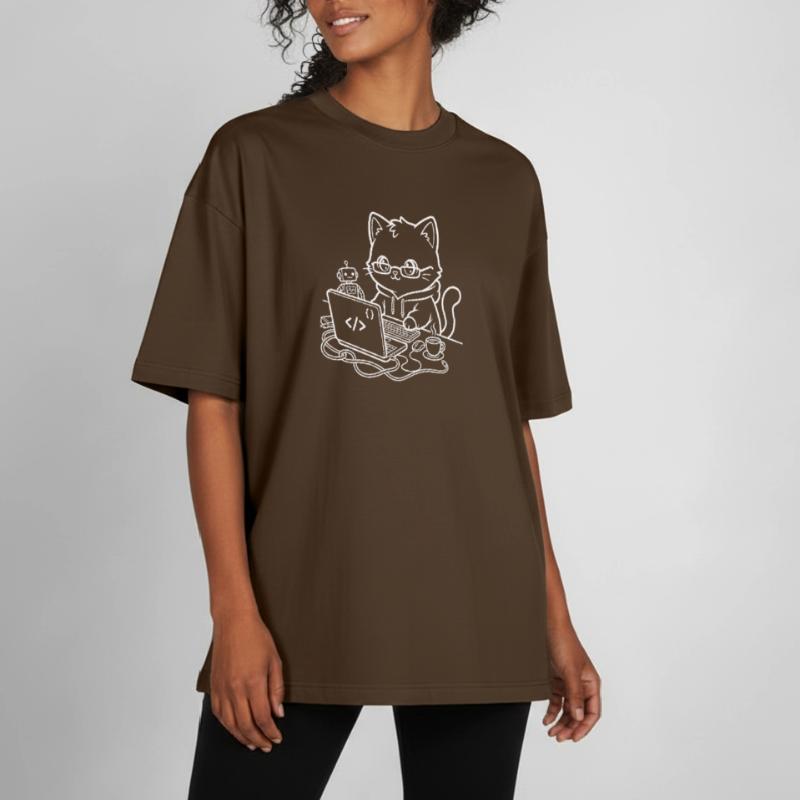 Coder Kawaii Katze Programmierer Boxy Heavyweight Unisex Organic T-Shirt von Stanley/Stella