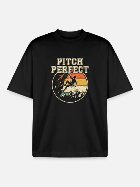 Pitch Perfect Climbing Retro Mountains - Boxy Heavyweight Unisex Organic T-Shirt by Stanley/Stella - black