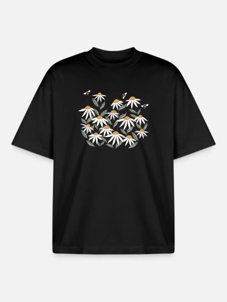 Wildflower with bees - Boxy Heavyweight Unisex Organic T-Shirt by Stanley/Stella - black