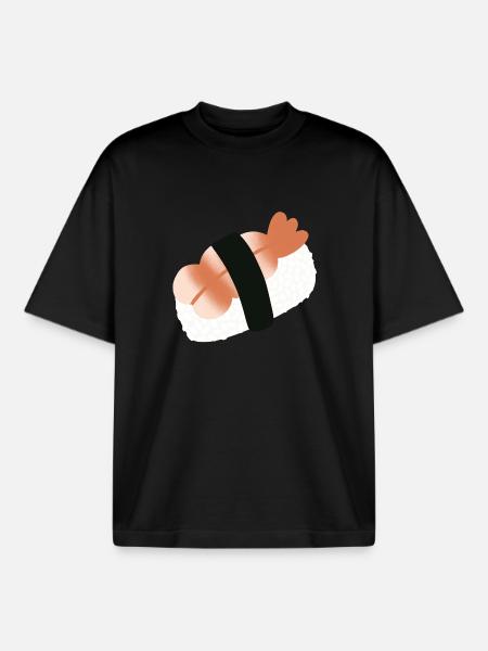 Shrimp Nigiri Minimalist Sushi - Boxy Heavyweight Unisex Organic T-Shirt by Stanley/Stella - black