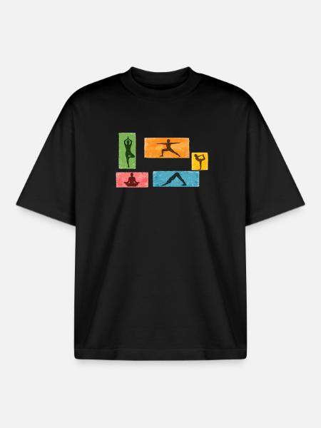 Bunte Yoga Silhouetten - Boxy Heavyweight Unisex Organic T-Shirt von Stanley/Stella - Schwarz