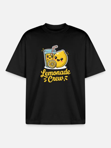 Lemonade Crew Funny Lemon Cartoon Illustration - Boxy Heavyweight Unisex Organic T-Shirt by Stanley/Stella - black