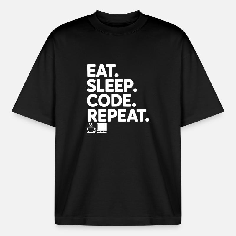 Eat. Sleep. Code. Repeat. - Boxy Heavyweight Unisex Organic T-Shirt by Stanley/Stella - black