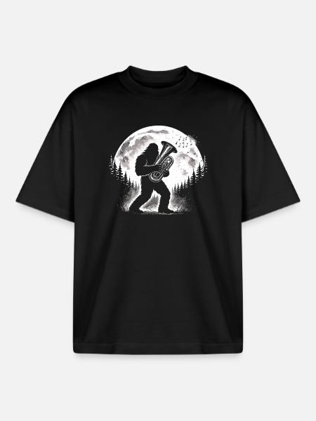 Bigfoot tuba player - Boxy Heavyweight Unisex Organic T-Shirt by Stanley/Stella - black