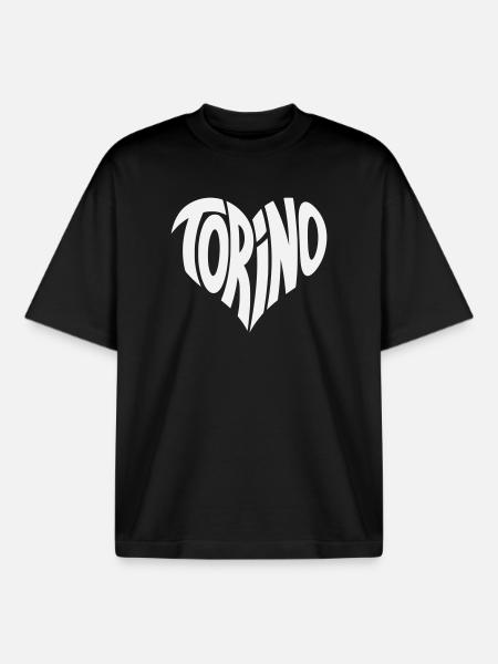 Turin, Torino Heart Design - Boxy Heavyweight Unisex Organic T-Shirt by Stanley/Stella - black