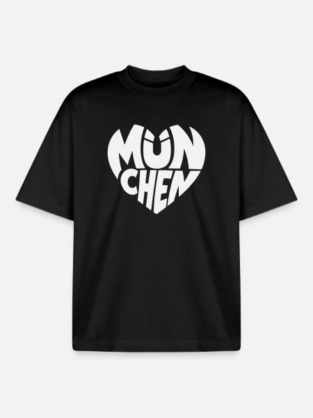 Munich Heart Logo Typography - Boxy Heavyweight Unisex Organic T-Shirt by Stanley/Stella - black