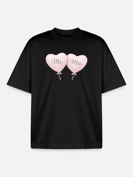Herr og fru hjerteballongparmotiv - Unisex boxy heavyweight T-skjorte økologisk Stanley/Stella - svart