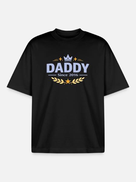 Daddy Since 2016 – Proud Dad Design - Boxy Heavyweight Unisex Organic T-Shirt by Stanley/Stella - black