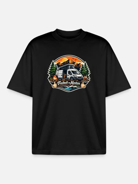 Freiheit im Kasten Camper - Boxy Heavyweight Unisex Organic T-Shirt von Stanley/Stella - Schwarz