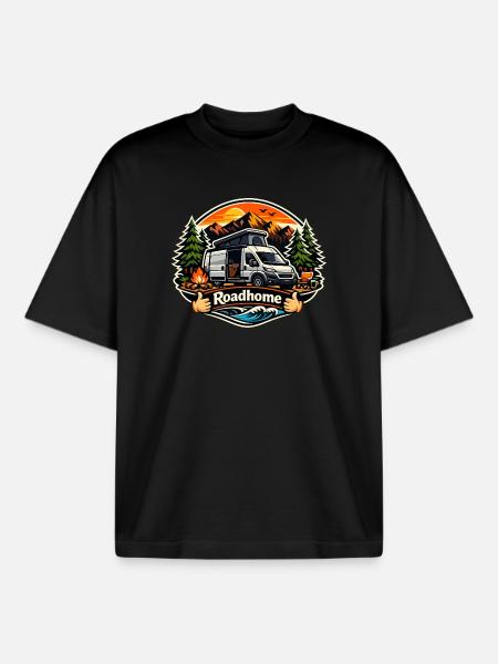 Roadhome: Vanlife am Bergsee - Boxy Heavyweight Unisex Organic T-Shirt von Stanley/Stella - Schwarz