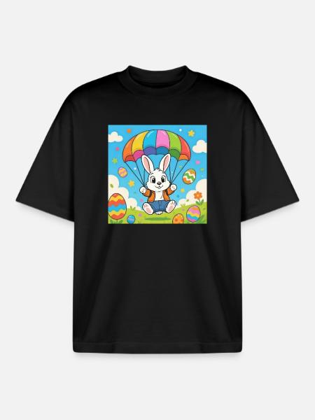 Osterhase mit Fallschirm - Boxy Heavyweight Unisex Organic T-Shirt von Stanley/Stella - Schwarz