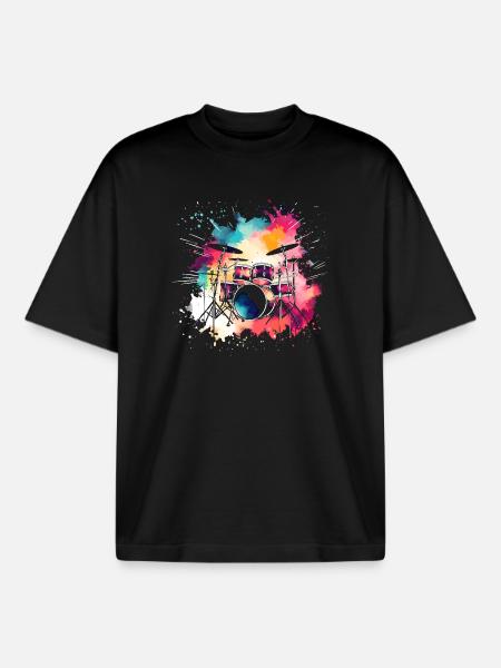 Schlagzeug Bunt - Boxy Heavyweight Unisex Organic T-Shirt von Stanley/Stella - Schwarz