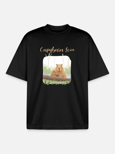 T-Shirt-Design „Capybara Love“ - Boxy Heavyweight Unisex Organic T-Shirt von Stanley/Stella - Schwarz