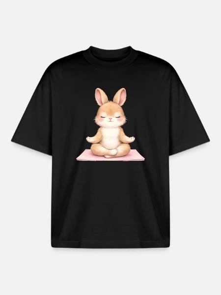 Meditating Bunny in Yoga Description - Boxy Heavyweight Unisex Organic T-Shirt by Stanley/Stella - black
