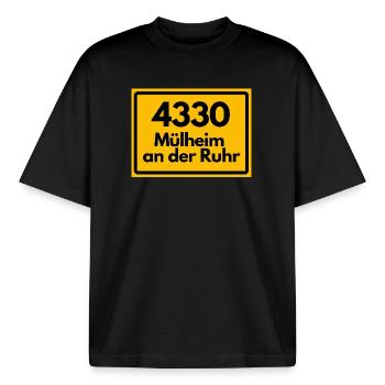 ALTE POSTLEITZAHL PLZ RETRO 4330 Mülheim a.d. Ruhr - Boxy Heavyweight Unisex Organic T-Shirt von Stanley/Stella - Schwarz - Vorne - AI Model Male 185 light (185cm) & AI Model Female 172 dark (172cm)