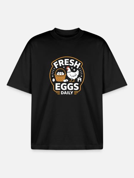 Fresh Eggs Daily Chicken Keeper Chicken - Boxy Heavyweight Unisex Organic T-Shirt by Stanley/Stella - black