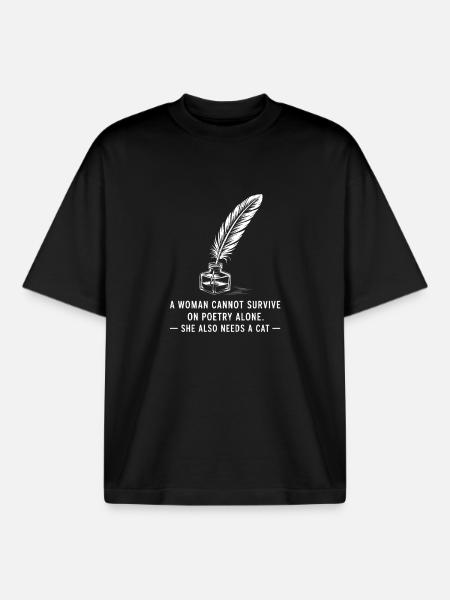 Compagnon félin et plume poétique - T-shirt unisexe boxy épais biologique Stanley/Stella - noir