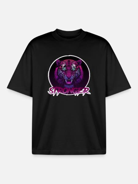 Wild Neon Tiger - Stronger - Boxy Heavyweight Unisex Organic T-Shirt by Stanley/Stella - black