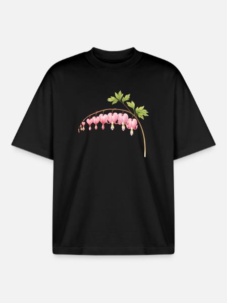 Bleeding Heart Pink Spring Flower - Boxy Heavyweight Unisex Organic T-Shirt by Stanley/Stella - black