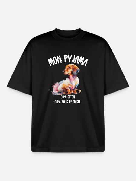 Pyjama Chien Teckel Humour  - T-shirt unisexe boxy épais biologique Stanley/Stella - noir