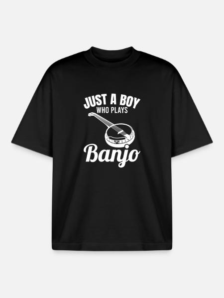 Small banjo player - Boxy Heavyweight Unisex Organic T-Shirt by Stanley/Stella - black