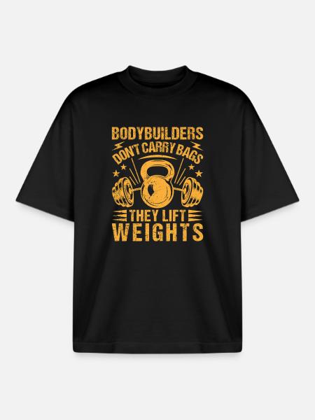 Fitness Motivation Bodybuilder Lift Weights - Boxy Heavyweight Unisex Organic T-Shirt by Stanley/Stella - black