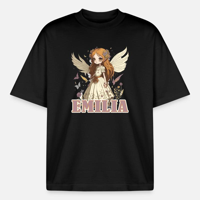 Emilia - Mädchenname - Fee  - Boxy Heavyweight Unisex Organic T-Shirt von Stanley/Stella - Schwarz
