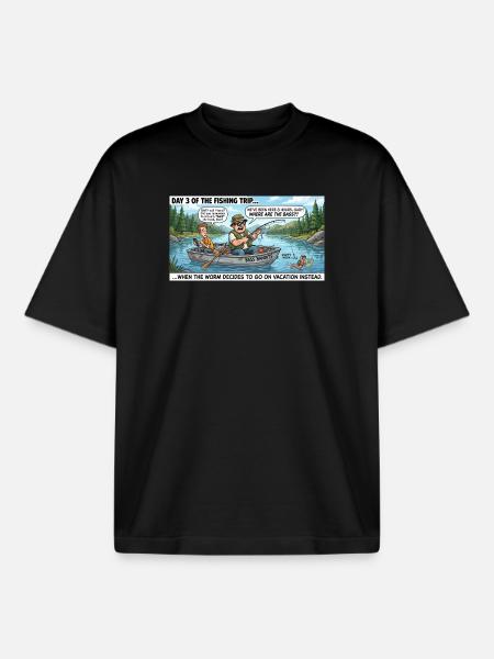 Bass Bandits Fishing Trip - Boxy Heavyweight Unisex Organic T-Shirt by Stanley/Stella - black