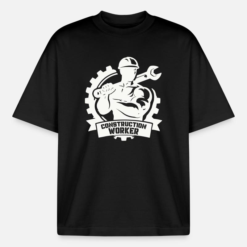 Ouvrier du bâtiment robuste avec engrenages - T-shirt unisexe boxy épais biologique Stanley/Stella - noir