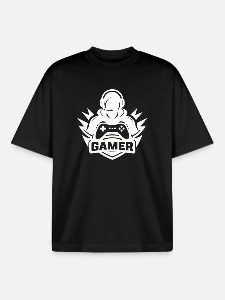gamer_logo - T-shirt unisexe boxy épais biologique Stanley/Stella - noir