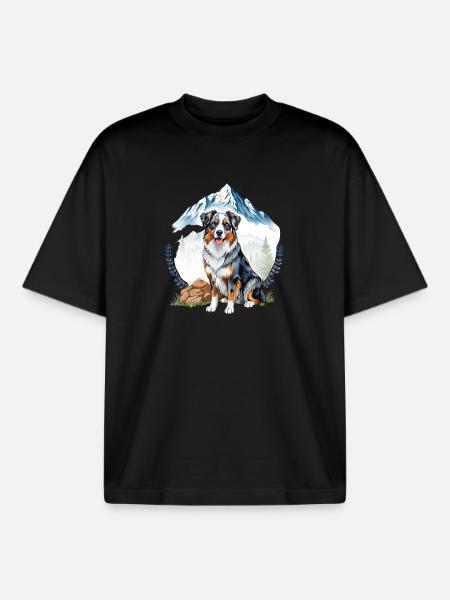 Aussie Dog Landscape Nature Illustration - Boxy Heavyweight Unisex Organic T-Shirt by Stanley/Stella - black