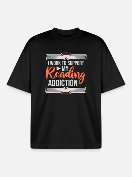 I Work To Support My Reading Addiction Bücher Logo - Boxy Heavyweight Unisex Organic T-Shirt von Stanley/Stella - Schwarz