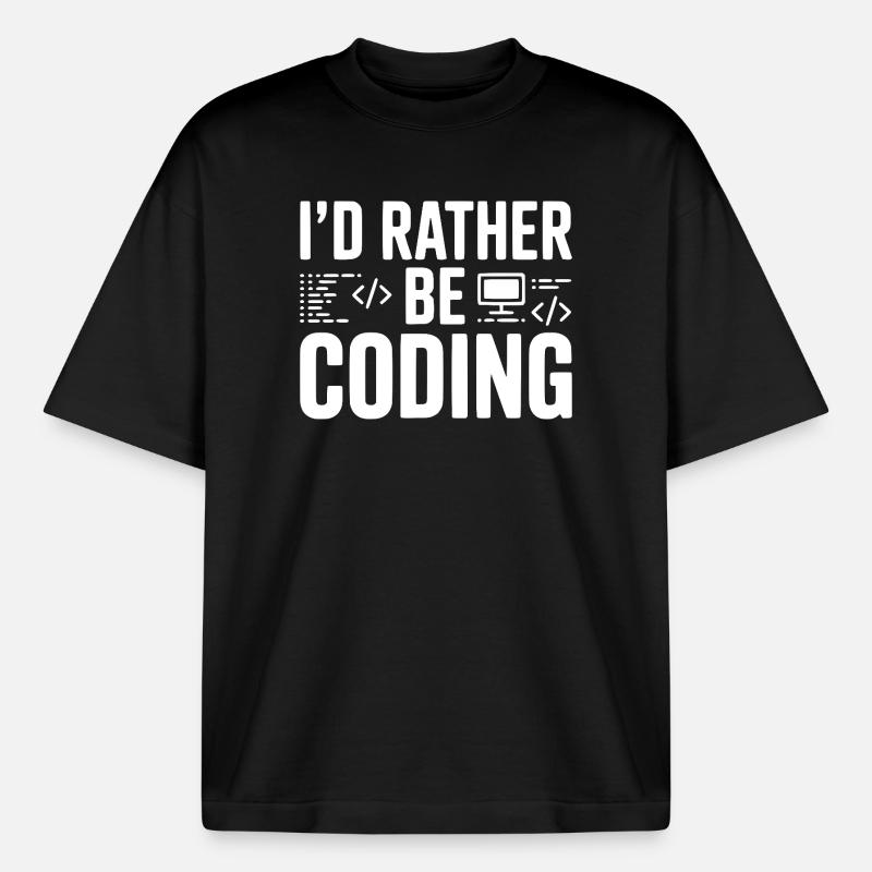 Je préfère coder - T-shirt unisexe épais coupe boxy Stanley/Stella - noir