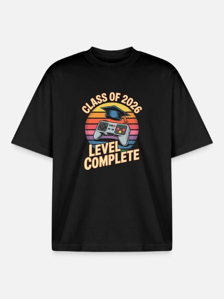 Level Complete 2026 Completion Retro Gaming - Boxy Heavyweight Unisex Organic T-Shirt by Stanley/Stella - black