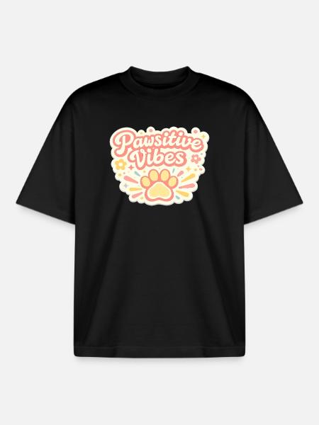 Pawsitive Vibes Paw Joy - Boxy Heavyweight Unisex Organic T-Shirt by Stanley/Stella - black
