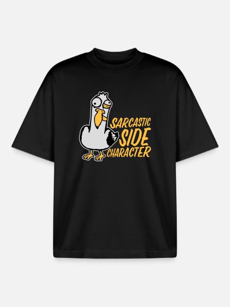 Crazy Seagull Sarcastic Side Character Funny - Boxy Heavyweight Unisex Organic T-Shirt by Stanley/Stella - black