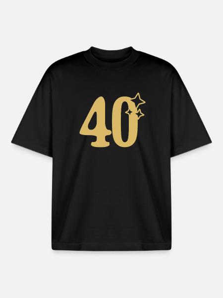 40th Birthday 40th Anniversary Gold Star - Boxy Heavyweight Unisex Organic T-Shirt by Stanley/Stella - black