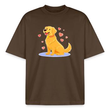 Goldiger Golden Retriever (Comic) - Boxy Heavyweight Unisex Organic T-Shirt von Stanley/Stella - Dunkelbraun - Vorne - AI Model Male 185 light (185cm) & AI Model Female 172 dark (172cm)