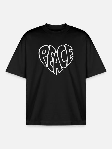 Peace Bubble Font Graphic - Boxy Heavyweight Unisex Organic T-Shirt by Stanley/Stella - black