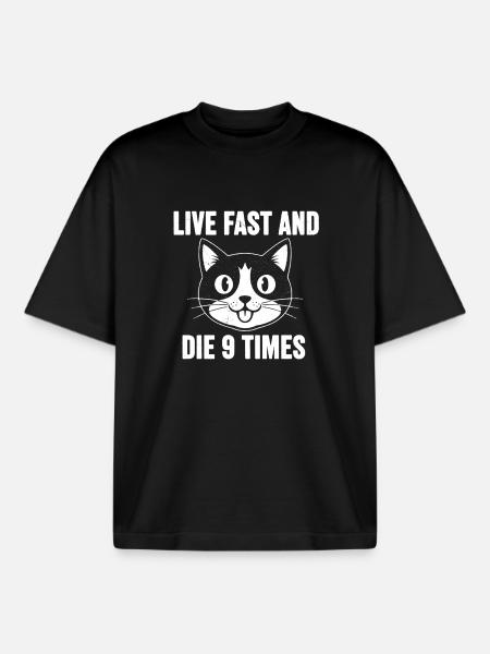 Katzenmeme: Lebe Schnell, Sterbe 9 Mal - Boxy Heavyweight Unisex Organic T-Shirt by Stanley/Stella - black