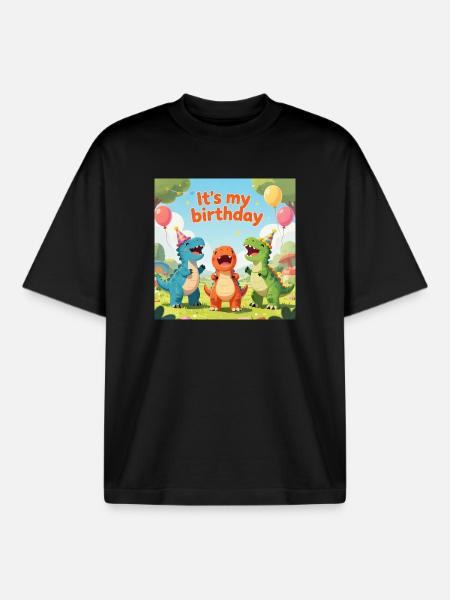 Fête d’anniversaire Dino : C’est mon anniversaire - T-shirt unisexe boxy épais biologique Stanley/Stella - noir