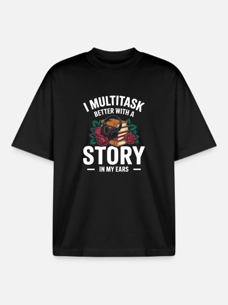 Hörbücher Multitasking Stories Bücher Nerd - Boxy Heavyweight Unisex Organic T-Shirt von Stanley/Stella - Schwarz