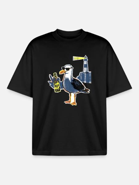 Coole Möwe Leuchtturm Bier - Boxy Heavyweight Unisex Organic T-Shirt von Stanley/Stella - Schwarz