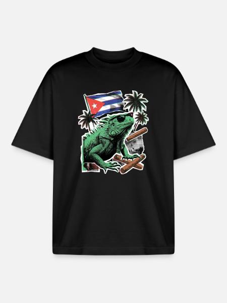 Kuba Chamäleon Palmen - Boxy Heavyweight Unisex Organic T-Shirt von Stanley/Stella - Schwarz