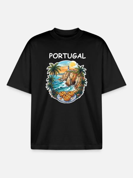Portugal Cliffs - Boxy Heavyweight Unisex Organic T-Shirt by Stanley/Stella - black