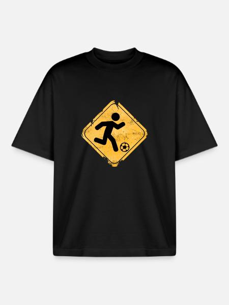 Yellow warning sign soccer runner - Boxy Heavyweight Unisex Organic T-Shirt by Stanley/Stella - black