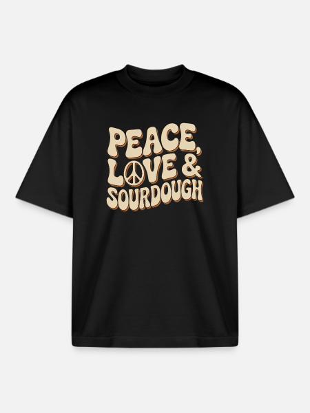 Peace, Love & Sourdough Typography - Boxy Heavyweight Unisex Organic T-Shirt by Stanley/Stella - black