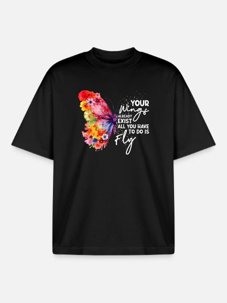 Inspiring butterfly fan graphic - Boxy Heavyweight Unisex Organic T-Shirt by Stanley/Stella - black