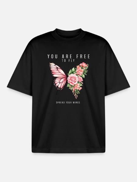 Inspiring butterfly fan graphic - Boxy Heavyweight Unisex Organic T-Shirt by Stanley/Stella - black
